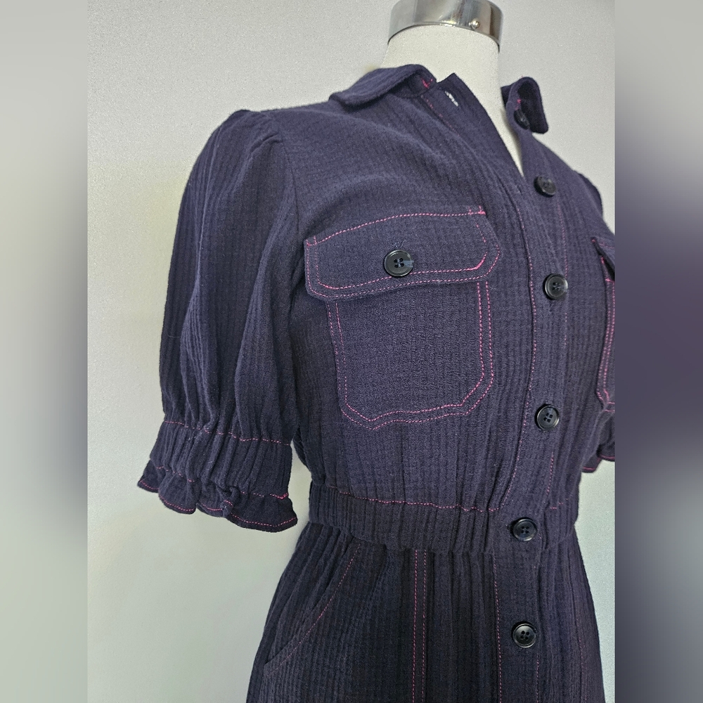 FRNCH Paris Midi Dress Womens XS Marine Blue NWT - Picture 3 of 10